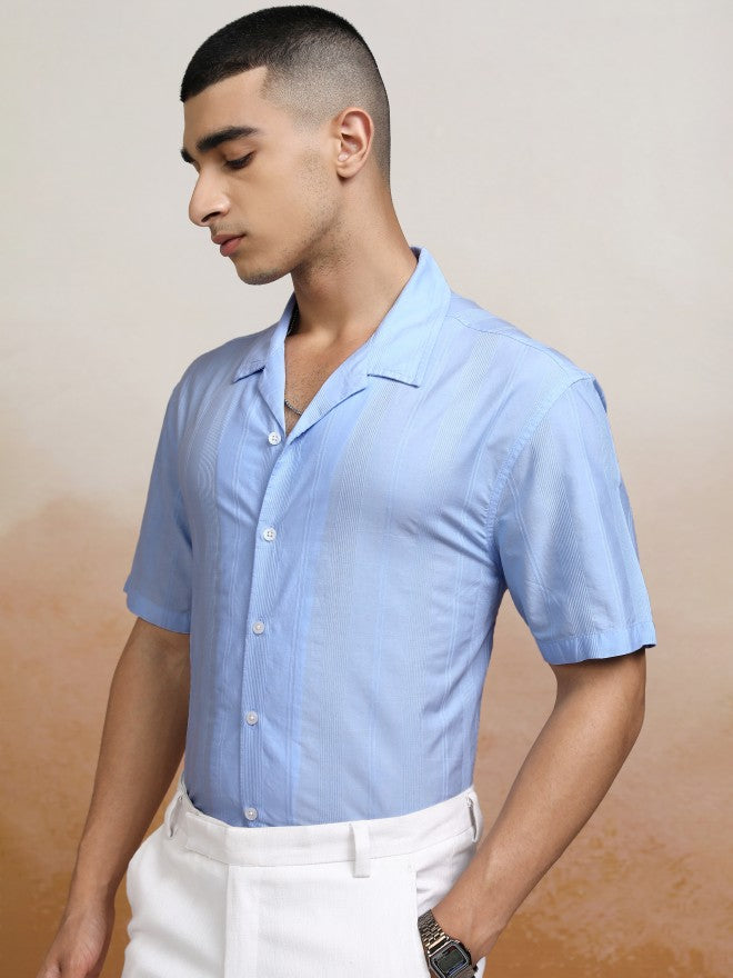 Highlander Men Blue Striped Relaxed Fit Casual Shirt - Blue - Image 4