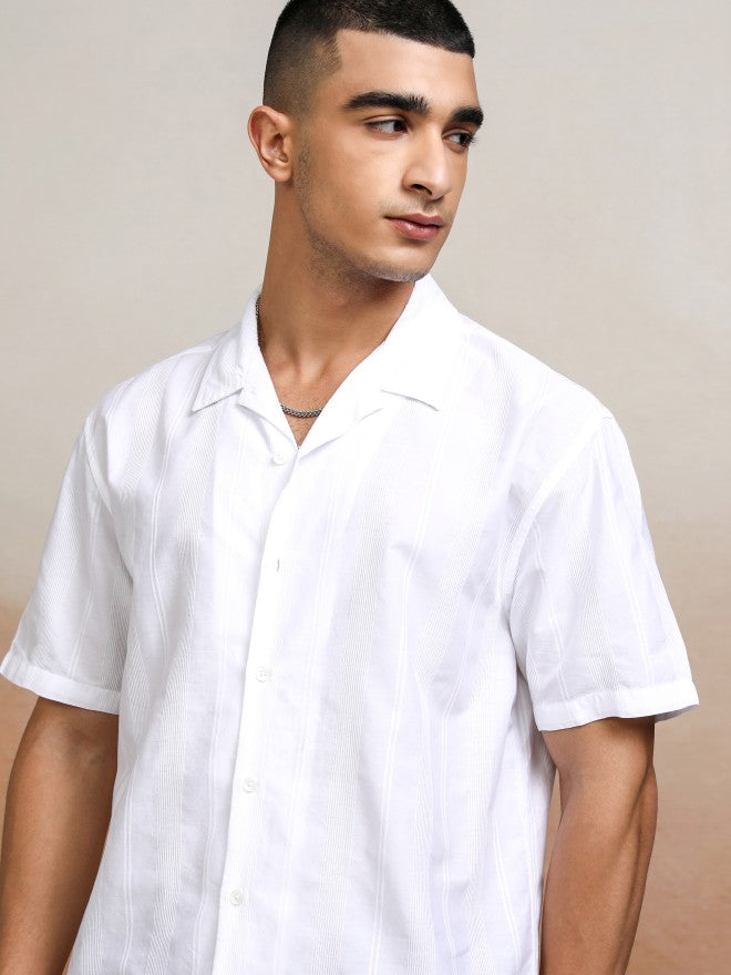 Highlander Men Black Striped Relaxed Fit Casual Shirt - White - Image 1