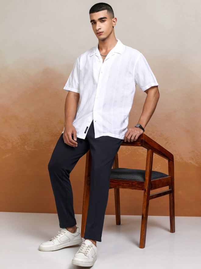 Highlander Men Black Striped Relaxed Fit Casual Shirt - White - Image 2