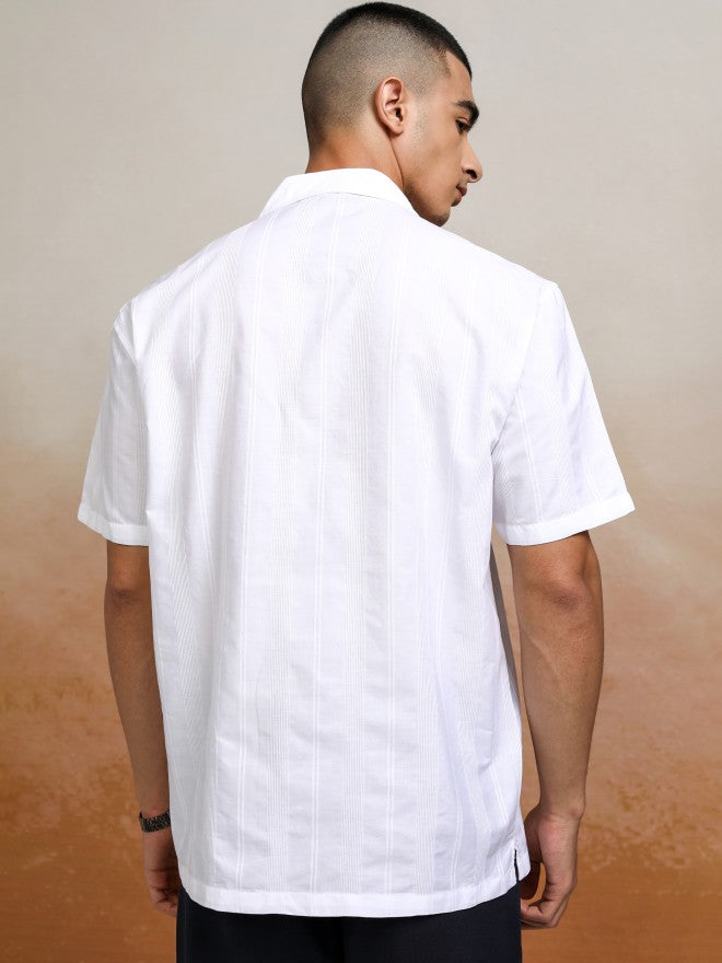 Highlander Men Black Striped Relaxed Fit Casual Shirt - White - Image 3