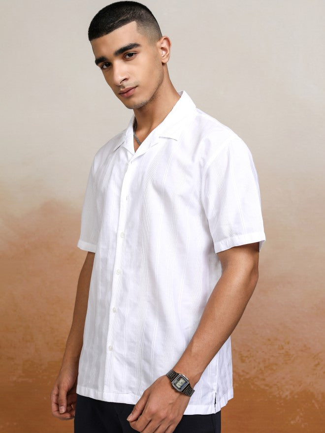 Highlander Men Black Striped Relaxed Fit Casual Shirt - White - Image 4