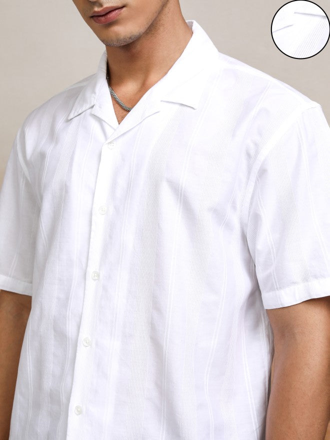 Highlander Men Black Striped Relaxed Fit Casual Shirt - White - Image 5