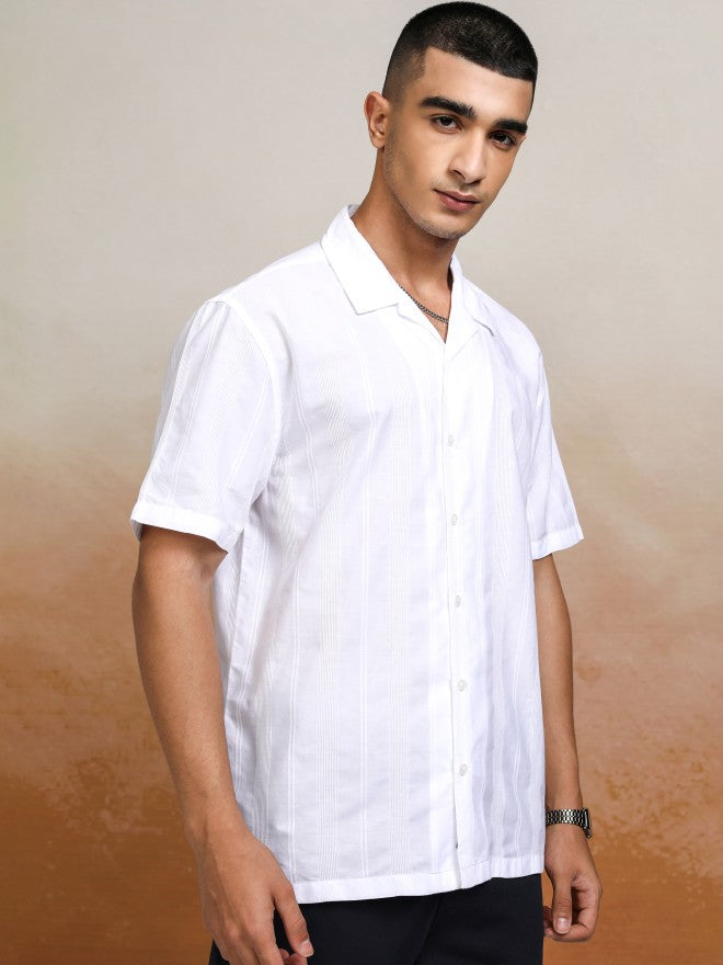 Highlander Men Black Striped Relaxed Fit Casual Shirt - White - Image 6
