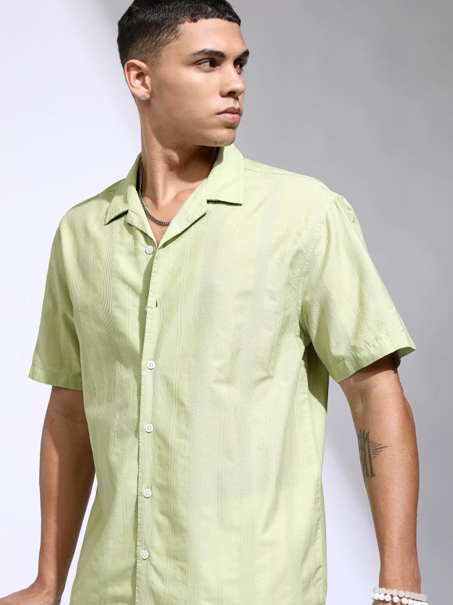 Highlander Men Green Striped Relaxed Fit Casual Shirt - Green - Image 1