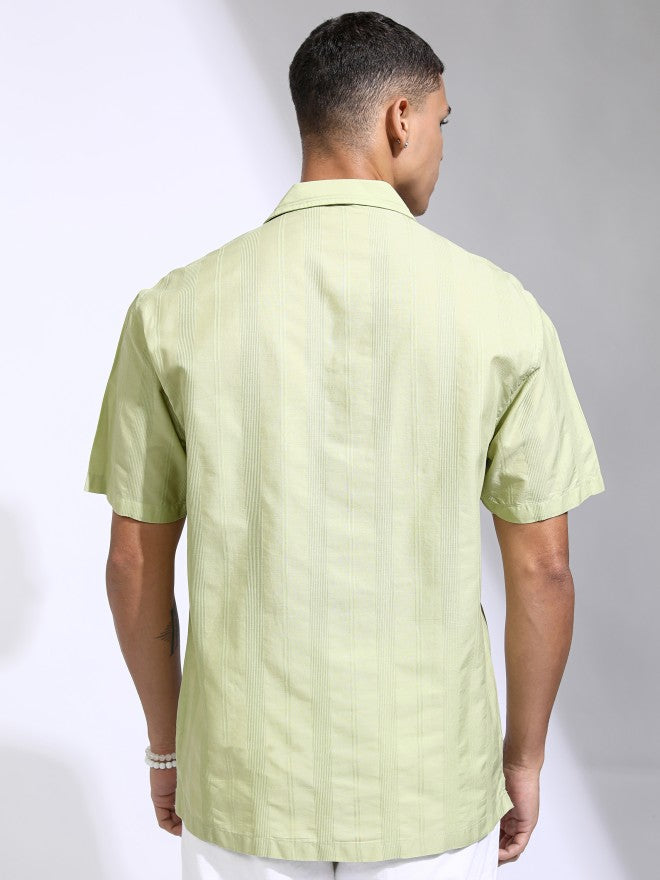 Highlander Men Green Striped Relaxed Fit Casual Shirt - Green - Image 3