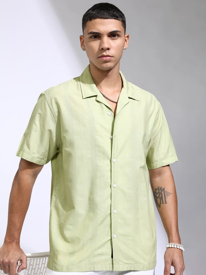 Highlander Men Green Striped Relaxed Fit Casual Shirt - Green - Image 4