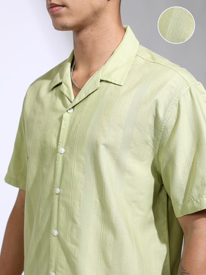 Highlander Men Green Striped Relaxed Fit Casual Shirt - Green - Image 5
