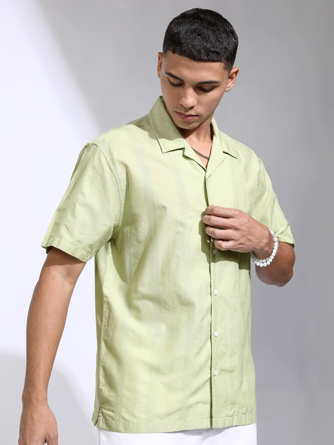Highlander Men Green Striped Relaxed Fit Casual Shirt - Green - Image 6