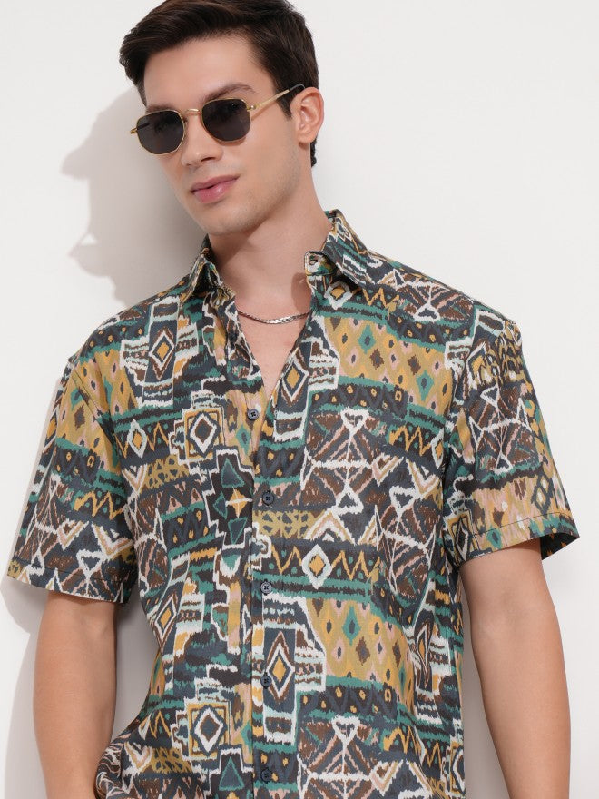 Highlander Men Green Printed Relaxed Fit Casual Shirt - Green - Image 1