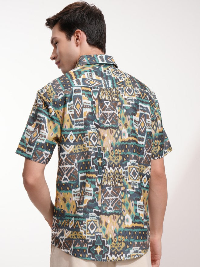 Highlander Men Green Printed Relaxed Fit Casual Shirt - Green - Image 3