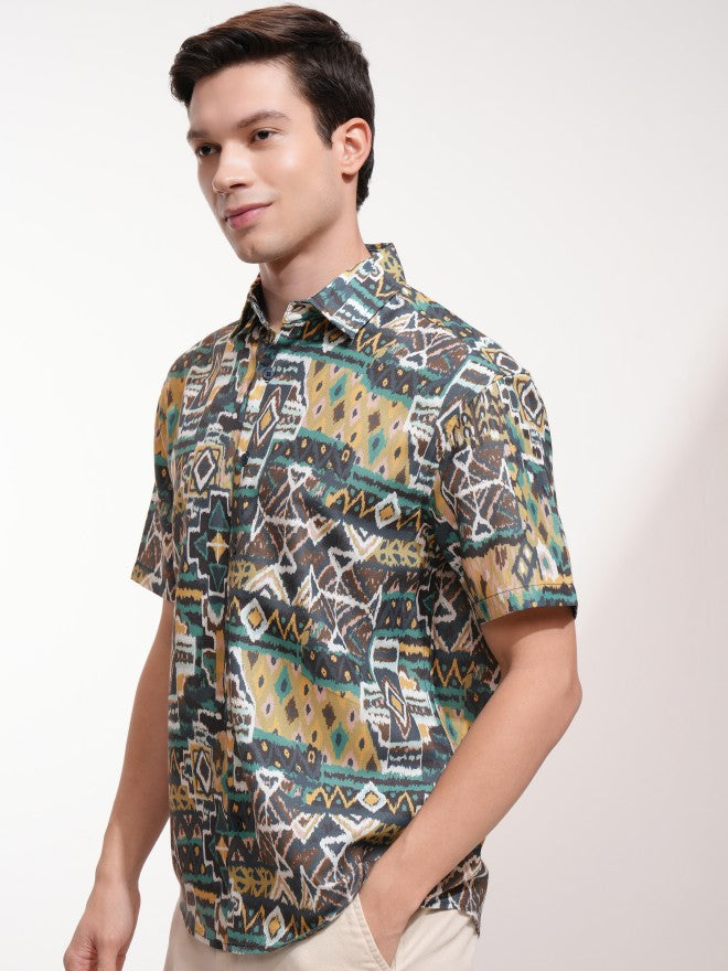 Highlander Men Green Printed Relaxed Fit Casual Shirt - Green - Image 4
