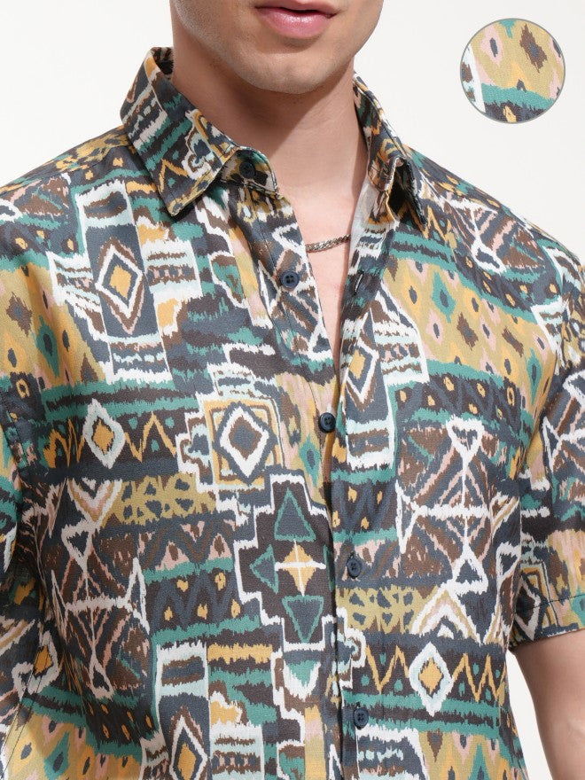 Highlander Men Green Printed Relaxed Fit Casual Shirt - Green - Image 5