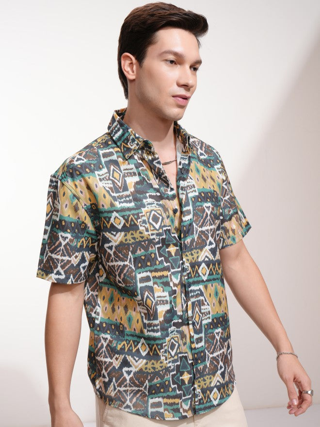 Highlander Men Green Printed Relaxed Fit Casual Shirt - Green - Image 6