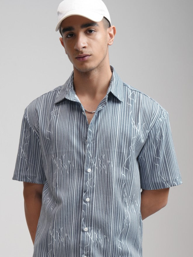 Highlander Men Grey Textured Relaxed Fit Casual Shirt - Grey - Image 1
