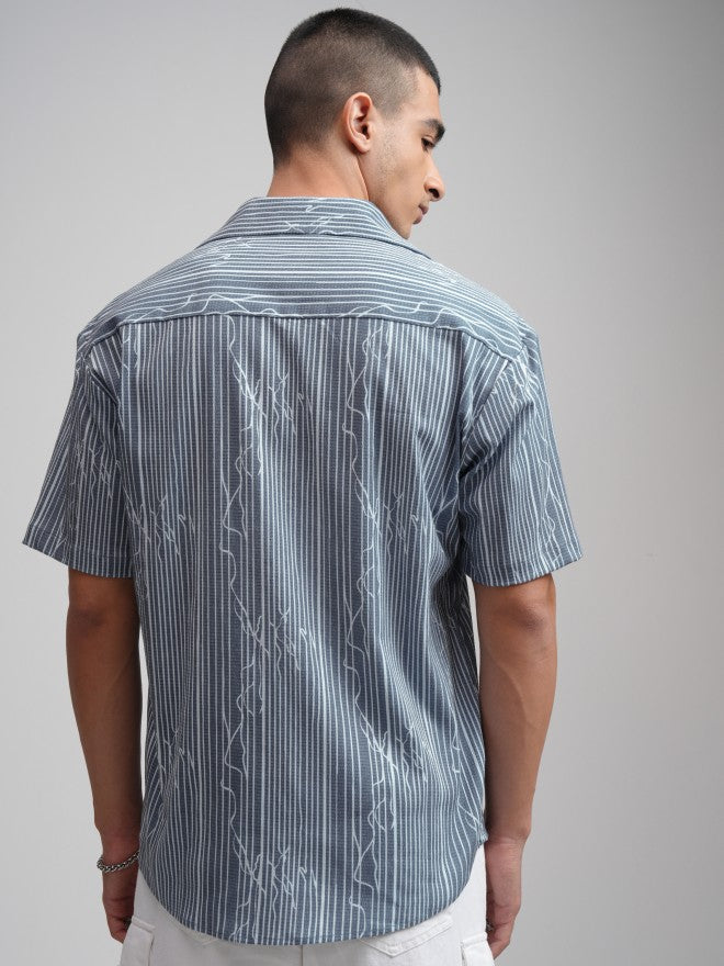Highlander Men Grey Textured Relaxed Fit Casual Shirt - Grey - Image 3