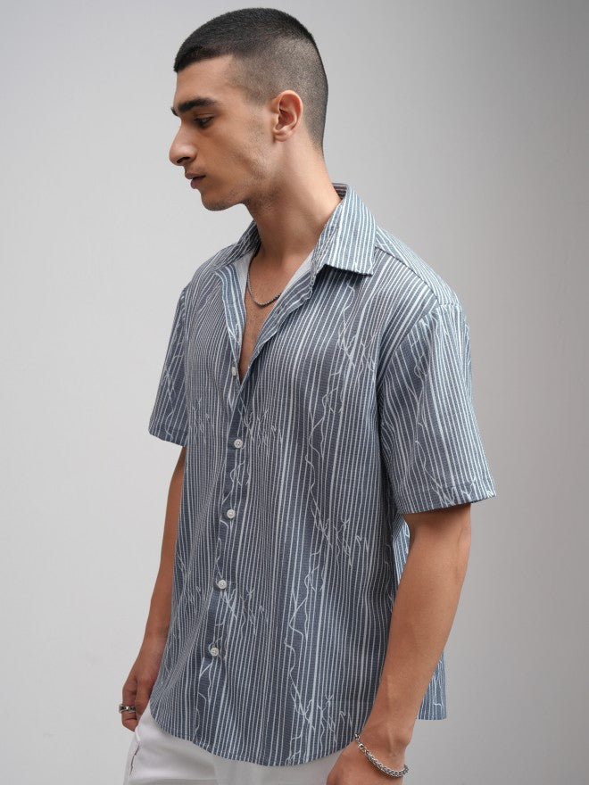 Highlander Men Grey Textured Relaxed Fit Casual Shirt - Grey - Image 4