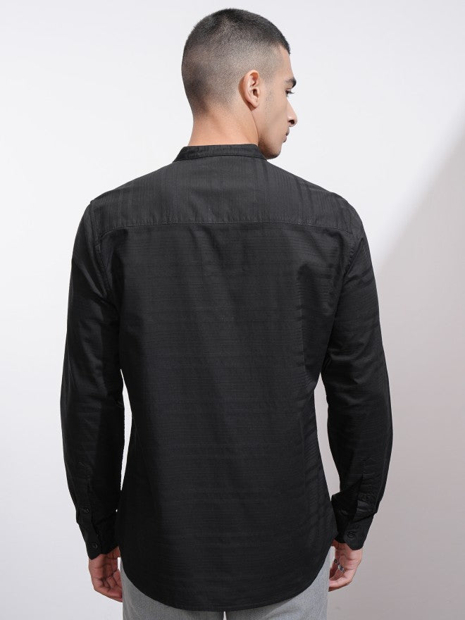 Highlander Men Black Striped Regular Fit Casual Shirt - Black - Image 3