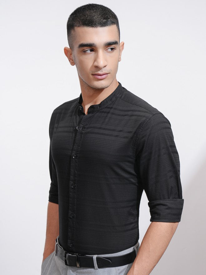 Highlander Men Black Striped Regular Fit Casual Shirt - Black - Image 4
