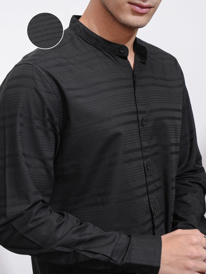 Highlander Men Black Striped Regular Fit Casual Shirt - Black - Image 5