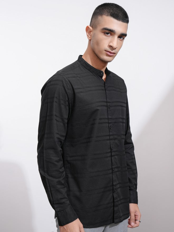 Highlander Men Black Striped Regular Fit Casual Shirt - Black - Image 6