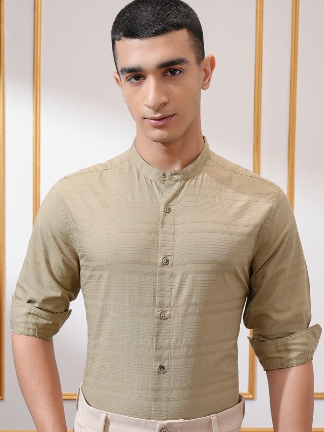 Highlander Men Khaki Striped Regular Fit Casual Shirt - Khaki - Image 1