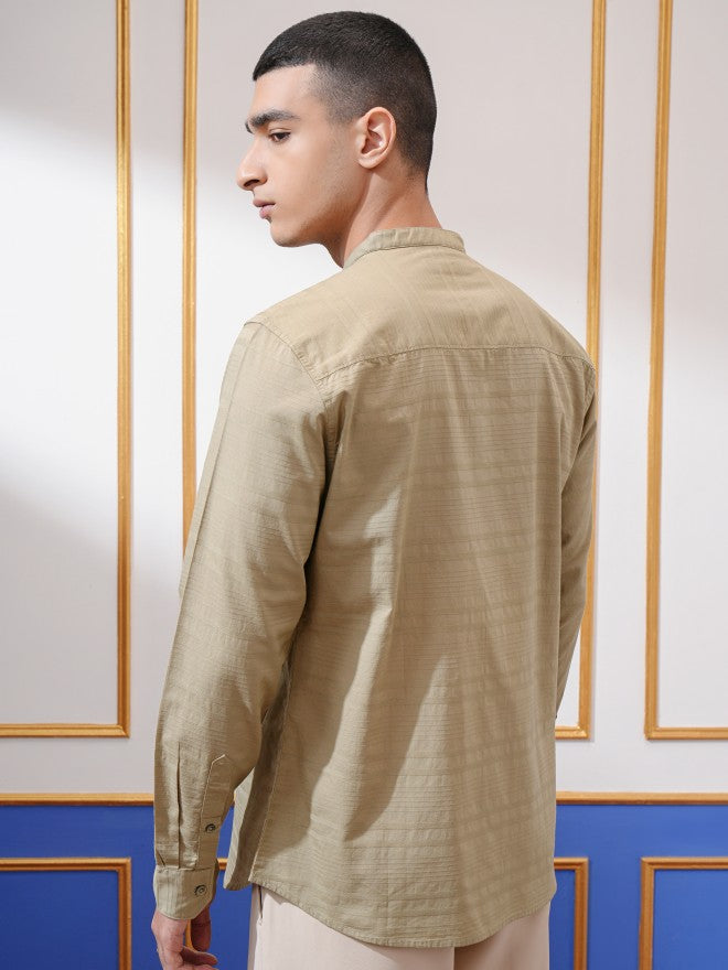 Highlander Men Khaki Striped Regular Fit Casual Shirt - Khaki - Image 3