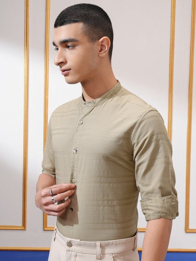 Highlander Men Khaki Striped Regular Fit Casual Shirt - Khaki - Image 4