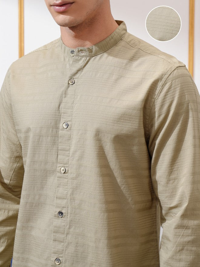 Highlander Men Khaki Striped Regular Fit Casual Shirt - Khaki - Image 5