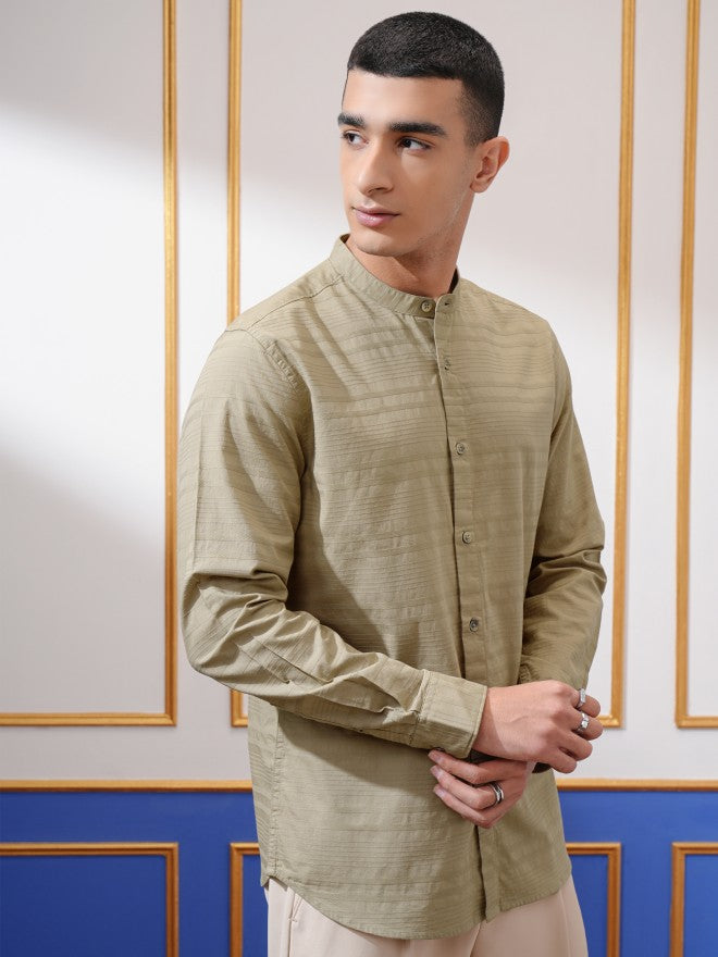 Highlander Men Khaki Striped Regular Fit Casual Shirt - Khaki - Image 6