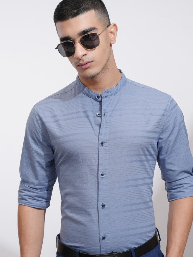 Highlander Men Blue Striped Regular Fit Casual Shirt - Blue - Image 1