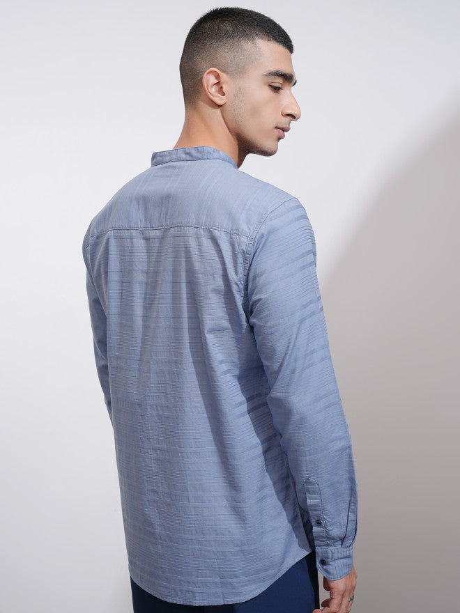 Highlander Men Blue Striped Regular Fit Casual Shirt - Blue - Image 3