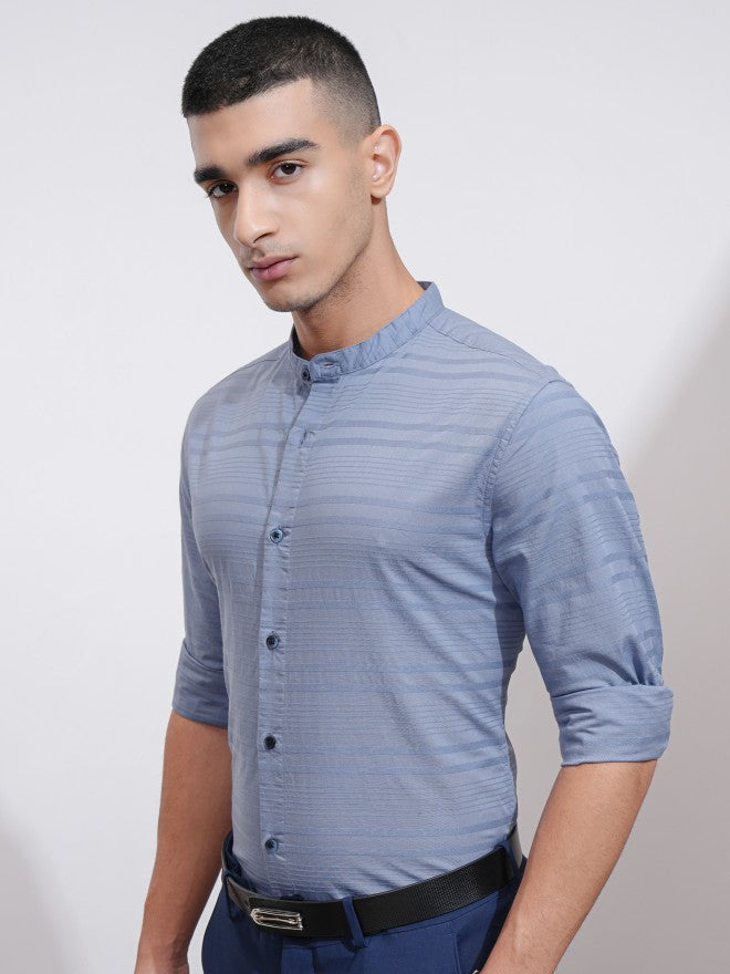 Highlander Men Blue Striped Regular Fit Casual Shirt - Blue - Image 4