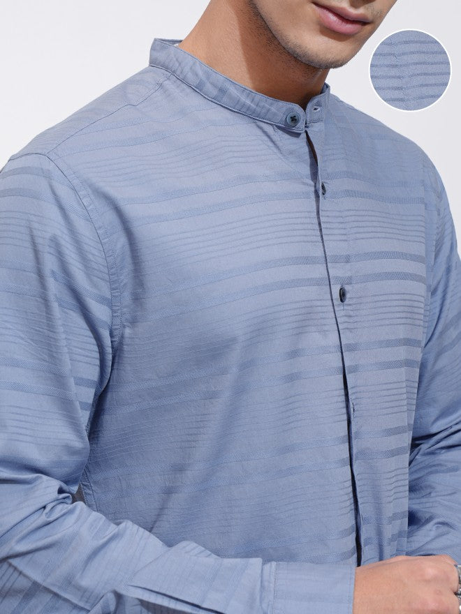 Highlander Men Blue Striped Regular Fit Casual Shirt - Blue - Image 5