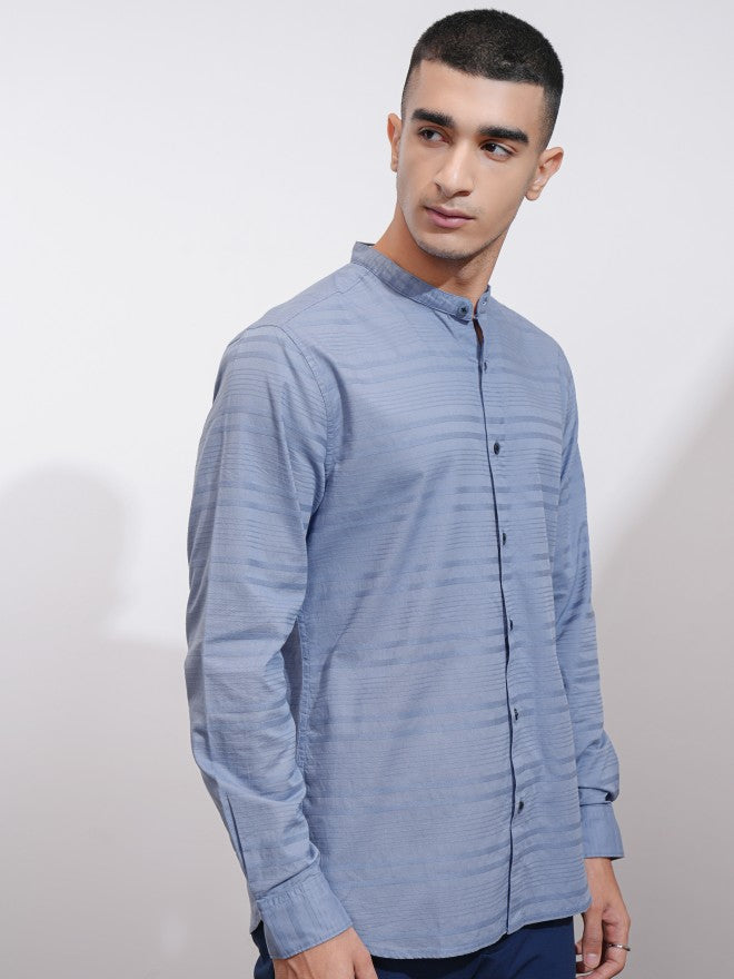 Highlander Men Blue Striped Regular Fit Casual Shirt - Blue - Image 6