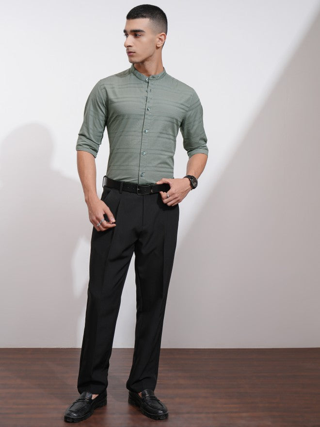 Highlander Men Olive Striped Regular Fit Casual Shirt - Olive - Image 2