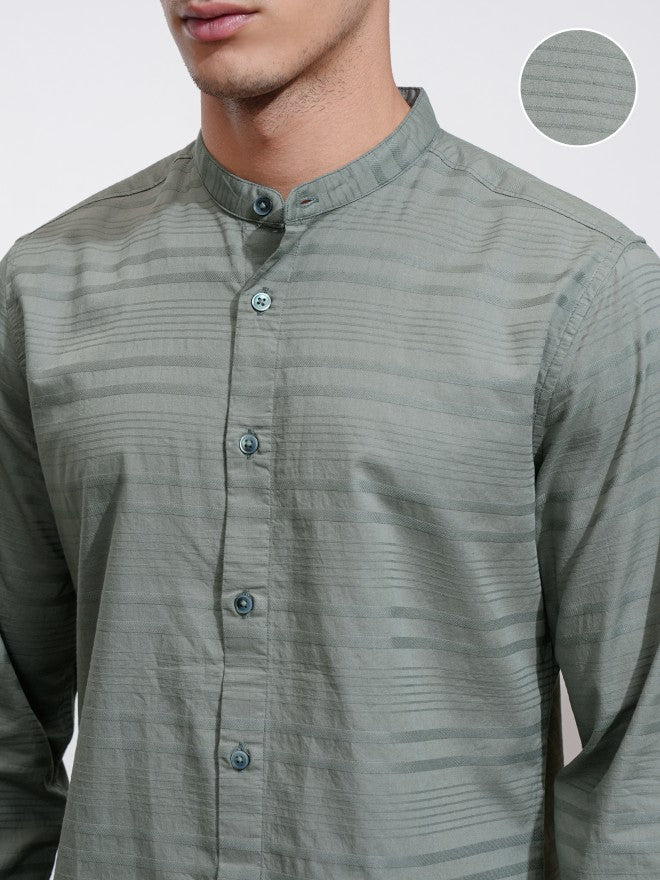 Highlander Men Olive Striped Regular Fit Casual Shirt - Olive - Image 5