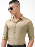 Highlander Men Khaki Striped Regular Fit Casual Shirt - Khaki - Image 1