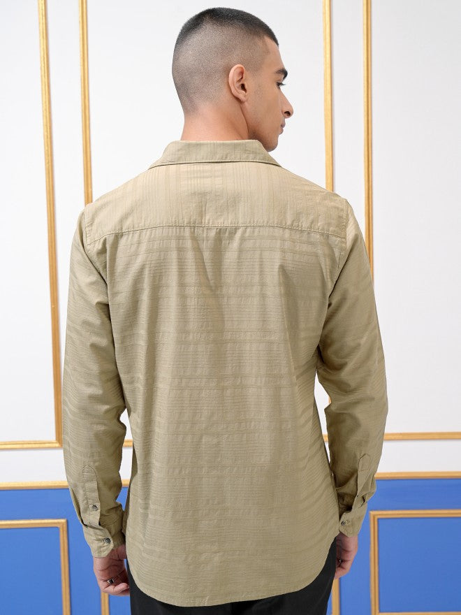 Highlander Men Khaki Striped Regular Fit Casual Shirt - Khaki - Image 3