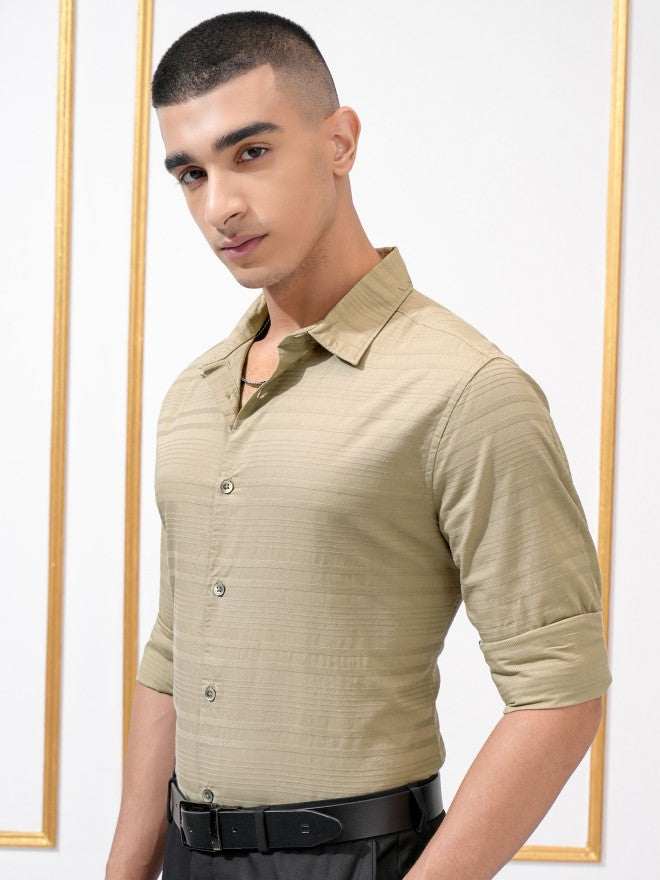 Highlander Men Khaki Striped Regular Fit Casual Shirt - Khaki - Image 4