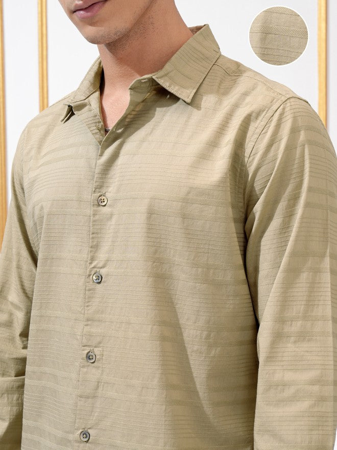 Highlander Men Khaki Striped Regular Fit Casual Shirt - Khaki - Image 5