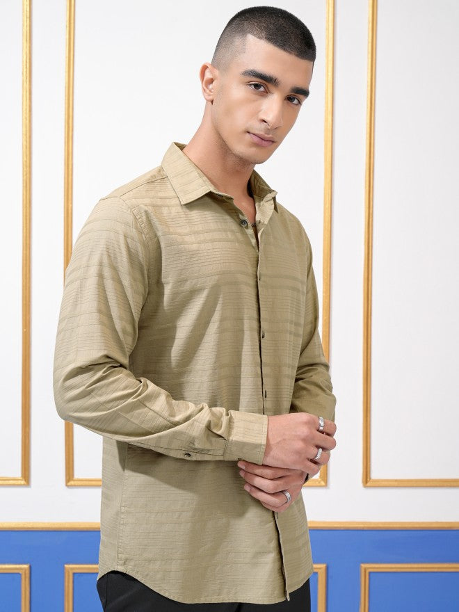 Highlander Men Khaki Striped Regular Fit Casual Shirt - Khaki - Image 6