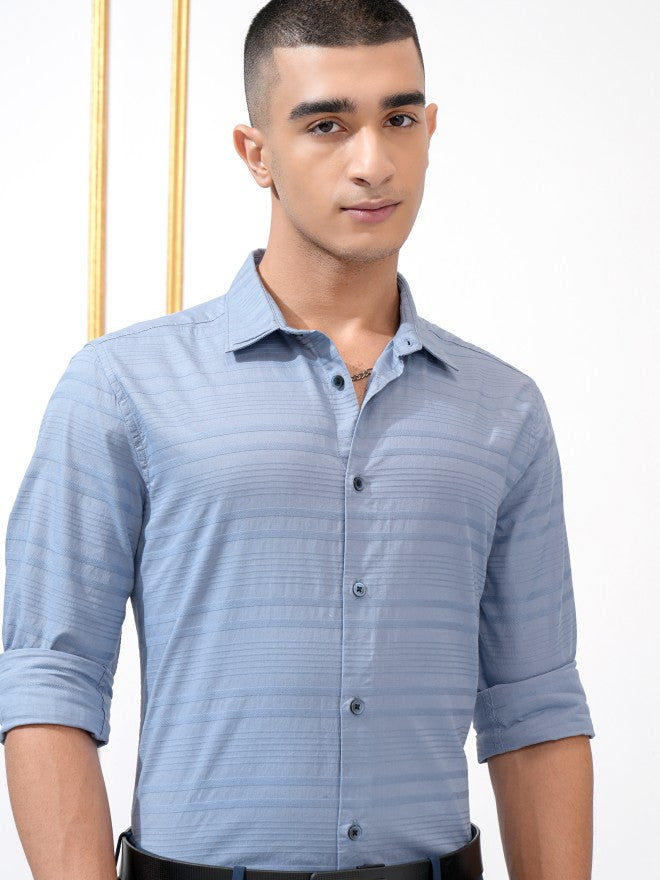 Highlander Men Blue Striped Regular Fit Casual Shirt - Blue - Image 1