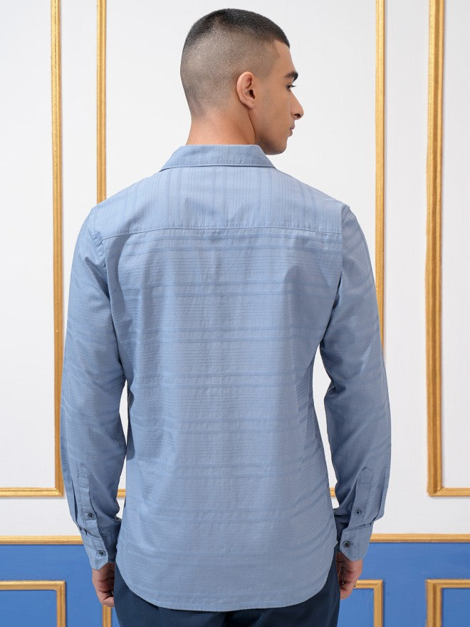 Highlander Men Blue Striped Regular Fit Casual Shirt - Blue - Image 3