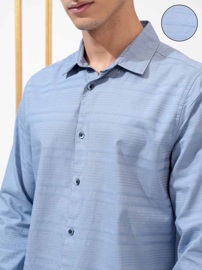 Highlander Men Blue Striped Regular Fit Casual Shirt - Blue - Image 5