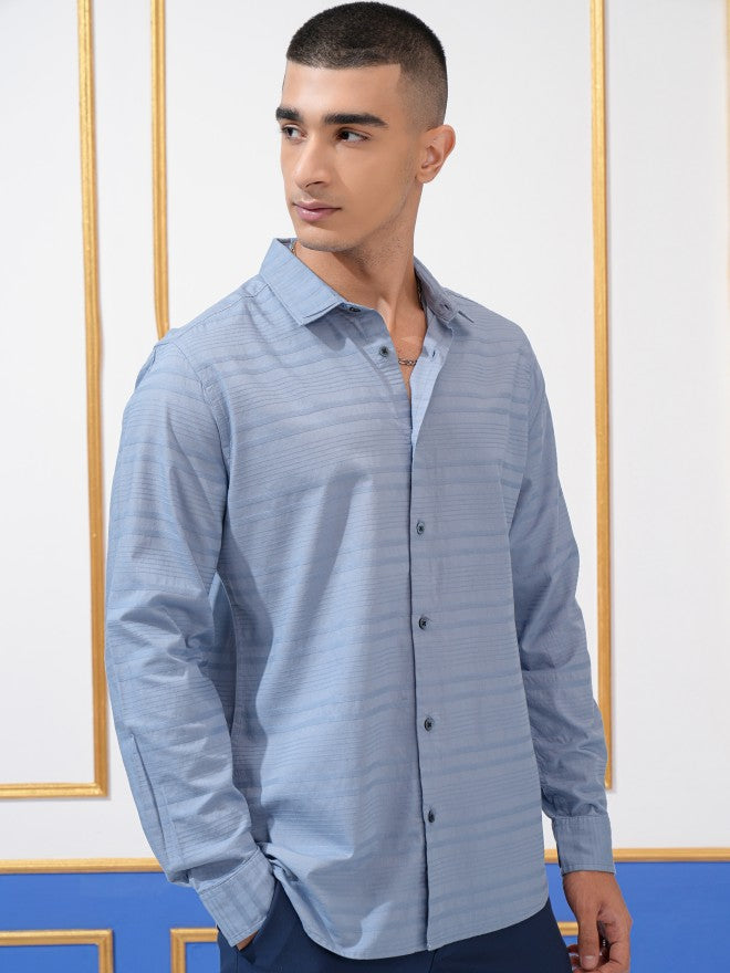 Highlander Men Blue Striped Regular Fit Casual Shirt - Blue - Image 6