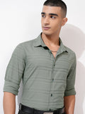 Highlander Men Olive Striped Regular Fit Casual Shirt - Olive - Image 1