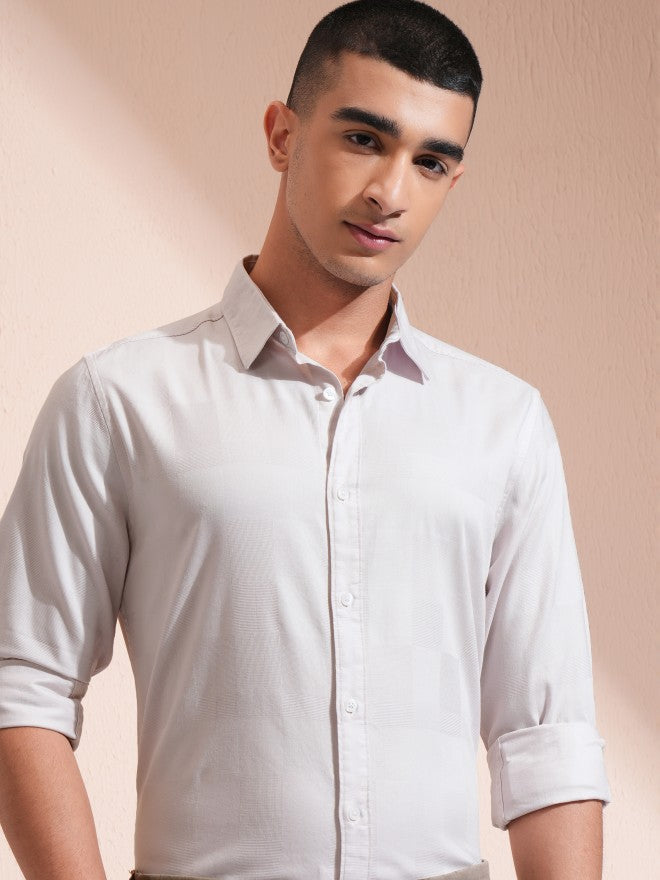 Highlander Men Pink Self Design Slim Fit Casual Shirt - Pink - Image 1