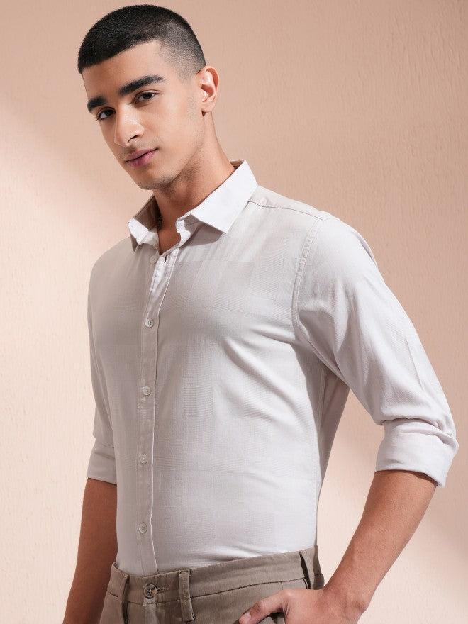 Highlander Men Pink Self Design Slim Fit Casual Shirt - Pink - Image 4