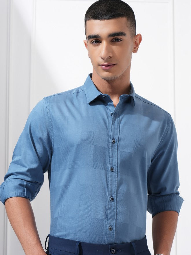 Highlander Men Blue Checked Slim Fit Casual Shirt - Blue - Image 1