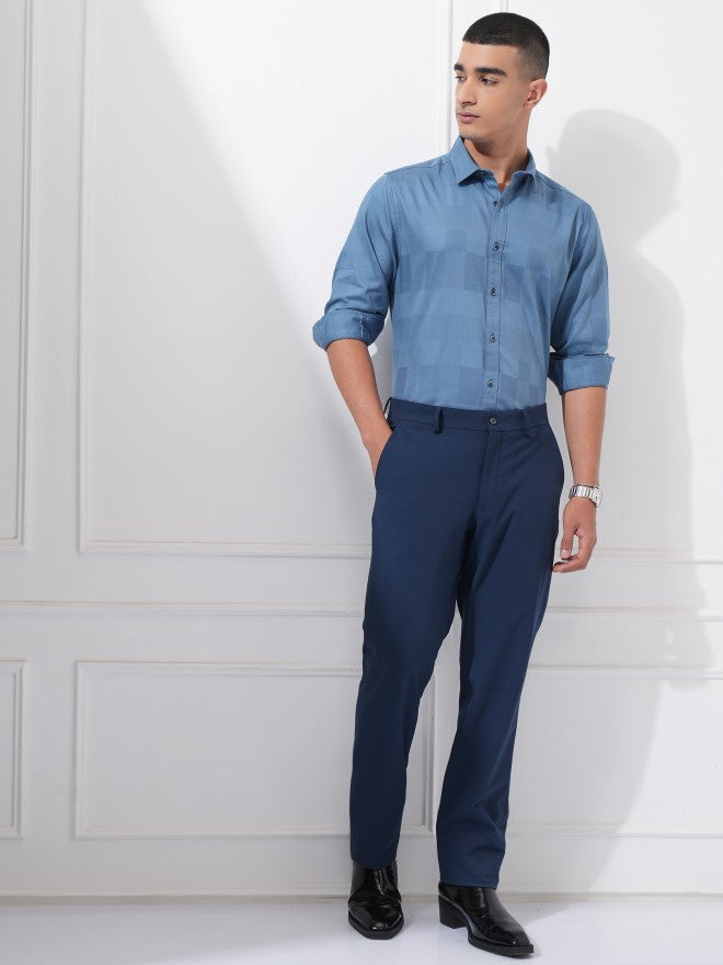 Highlander Men Blue Checked Slim Fit Casual Shirt - Blue - Image 2